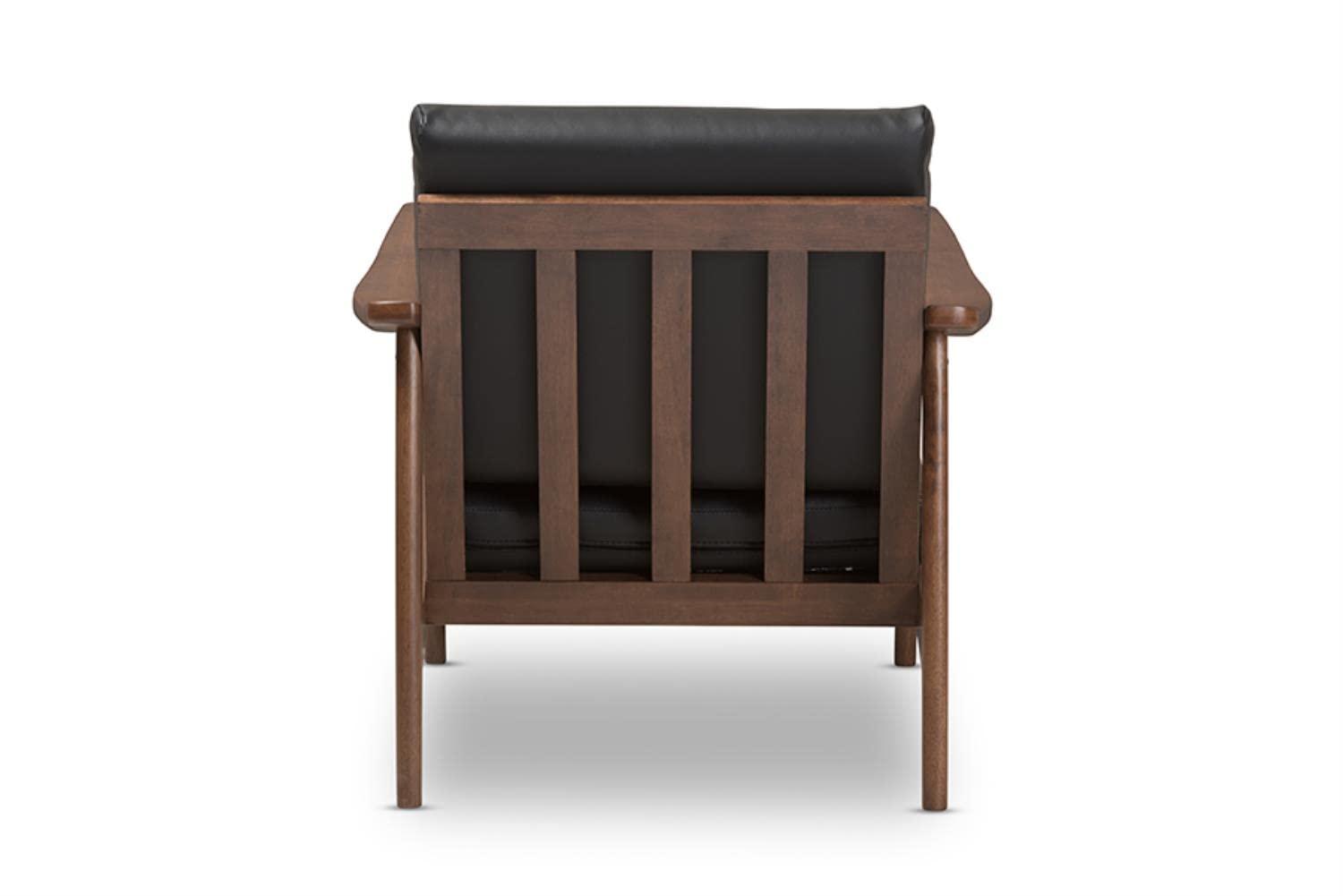 Venza Mid Century Modern Walnut Wood Faux Leather Lounge Chair Black - Baxton Studio: Indoor Armchair, Rubberwood Frame