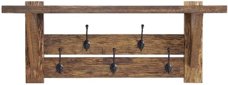 Bethel 40" Natural Acacia Wood Wall Mounted Coat Rack with Shelf