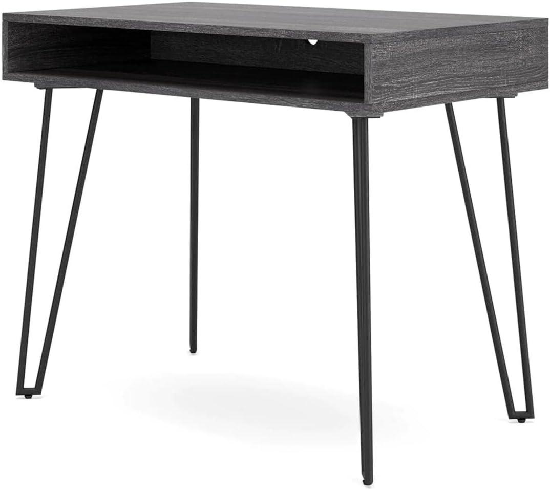 Charcoal Gray Wood Home Office Desk with Black Metal Legs