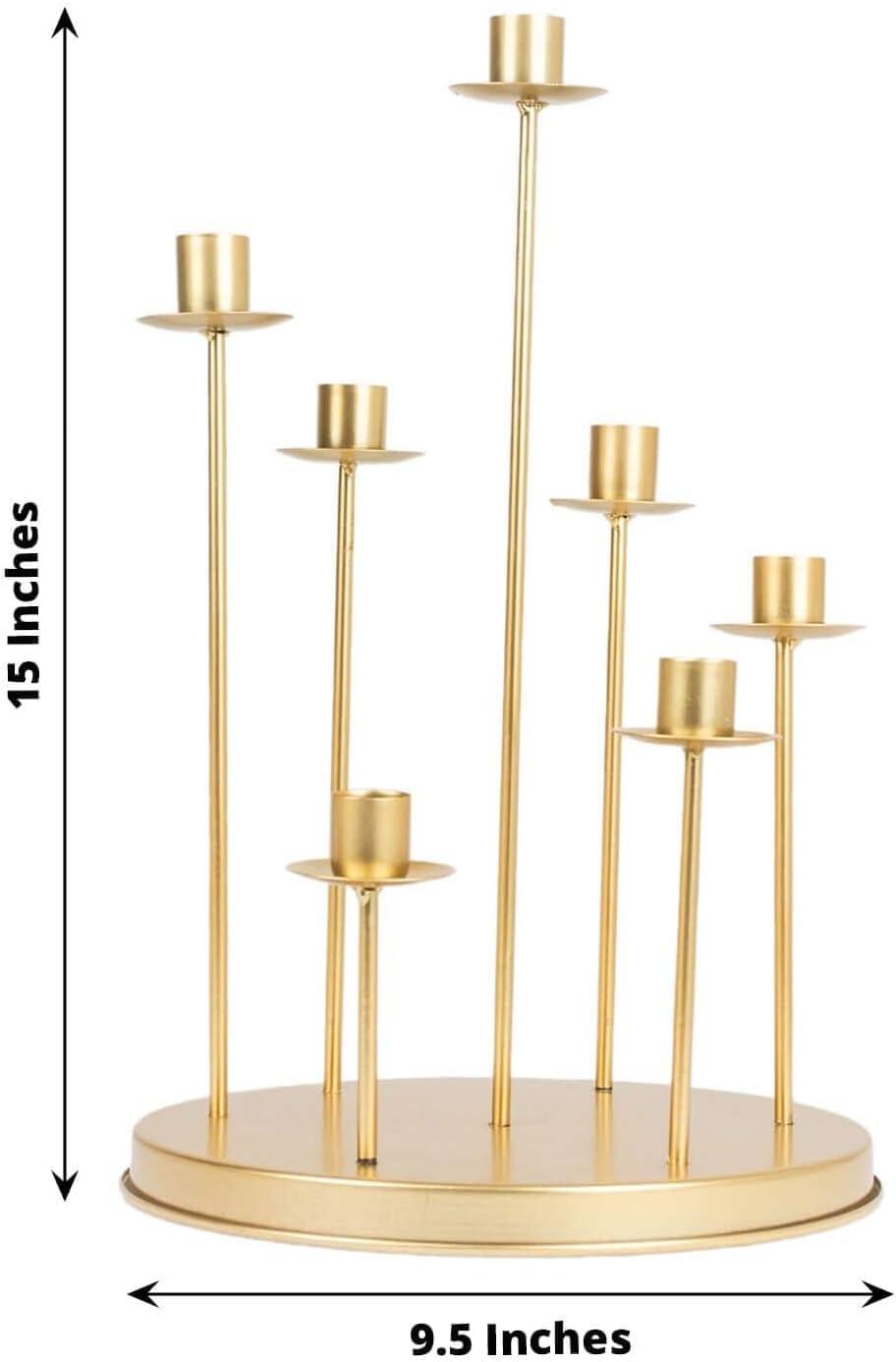 Efavormart 15" Tall Gold 7-Arm Metal Cluster Taper Candle Holder Centerpiece, Round Wedding Tabletop Candelabra