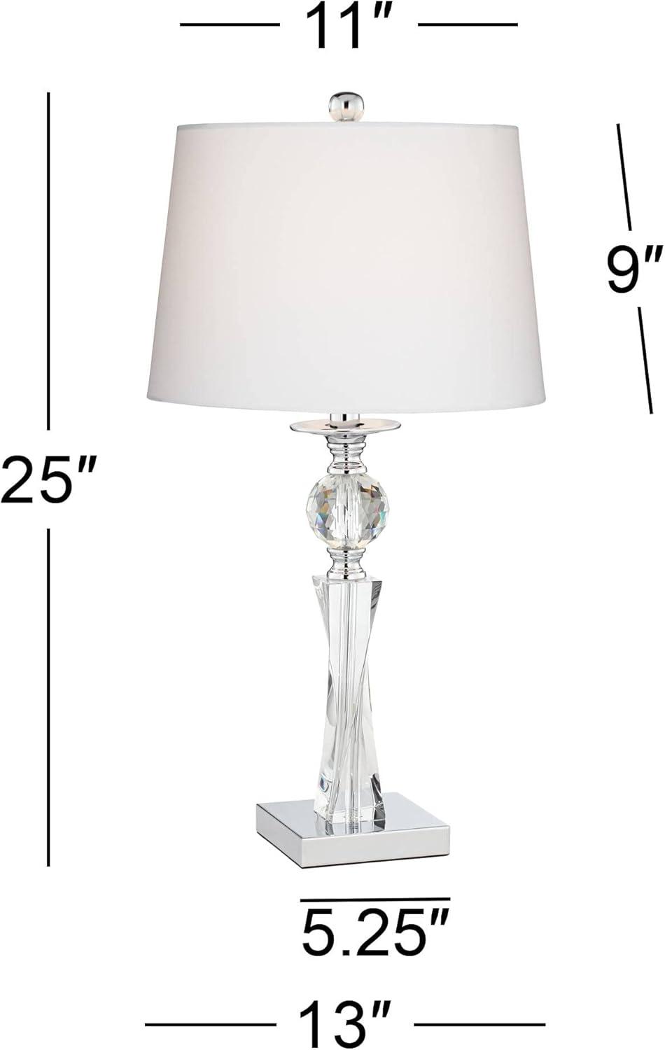 Vienna Full Spectrum Julian Traditional Table Lamp 25" High Clear Twisted Crystal Glass Column White Drum Shade for Bedroom Living Room Bedside Office