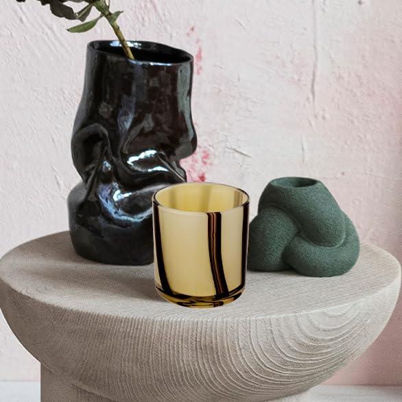 Cream and Purple Striped Glass Votive Candle Holder, 4"