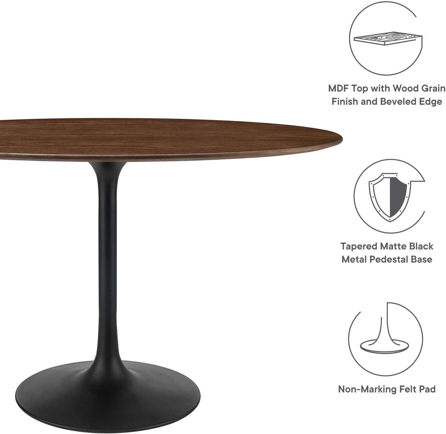 48" Walnut and Black Oval Dining Table with Metal Base