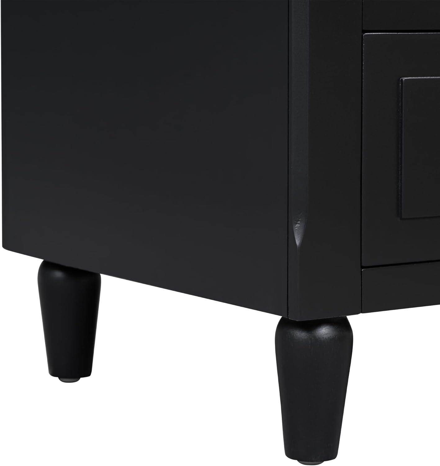 Black 28'' Modern 3-Drawer Wood Nightstand