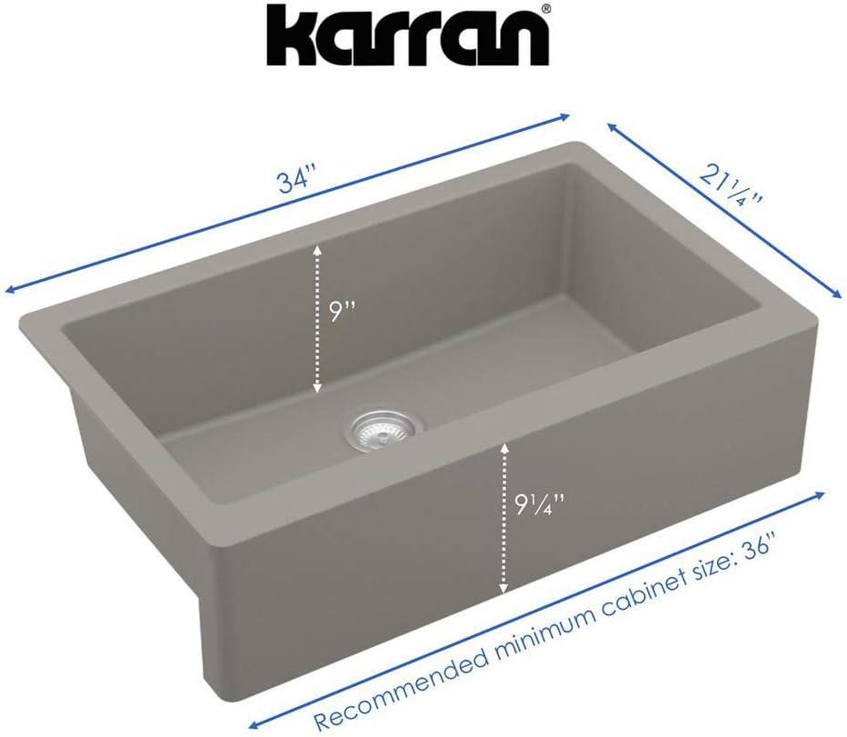 Karran Farmhouse/Apron-Front Quartz Composite 34'' X 21-1/4'' Single Bowl Kitchen Sink