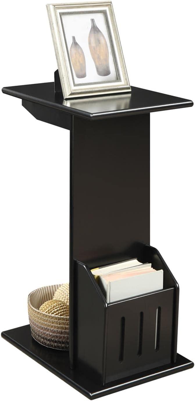 C-Shaped Black Wood Magazine Holder End Table