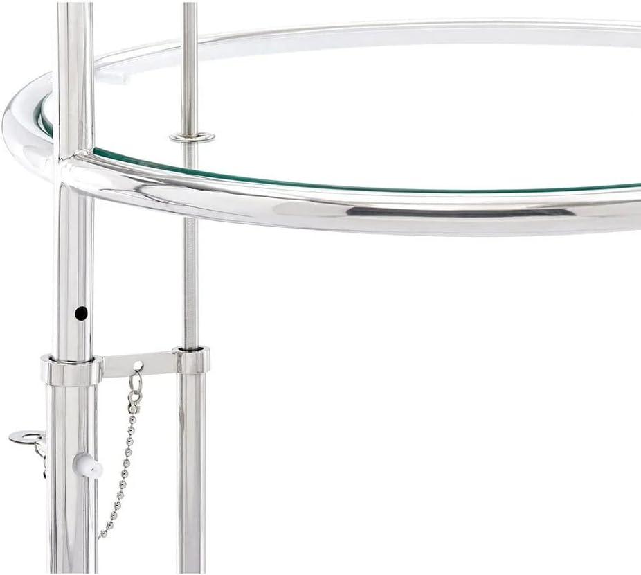 Adjustable Round Clear Glass and Metal Side Table