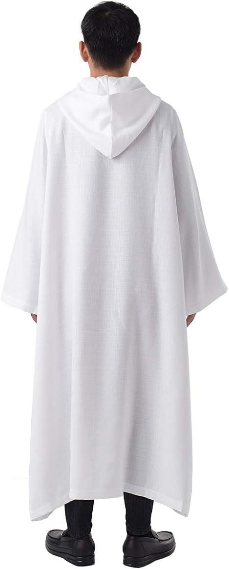BLESSUME Priest Clergy Alb Pleats Front Wrap Alb Vestments with Cowl Hat
