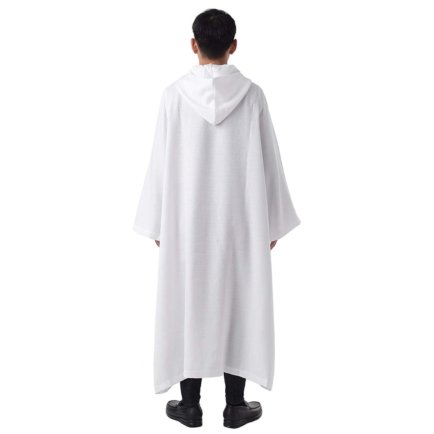BLESSUME Priest Clergy Alb Pleats Front Wrap Alb Vestments with Cowl Hat
