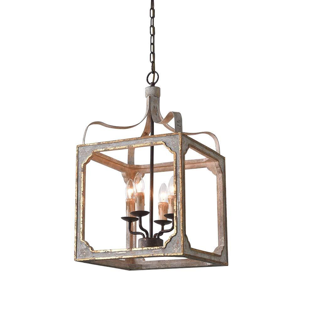 Homary 4-Light French Antique Gray Electric Suare Lantern Pendant Chandelier