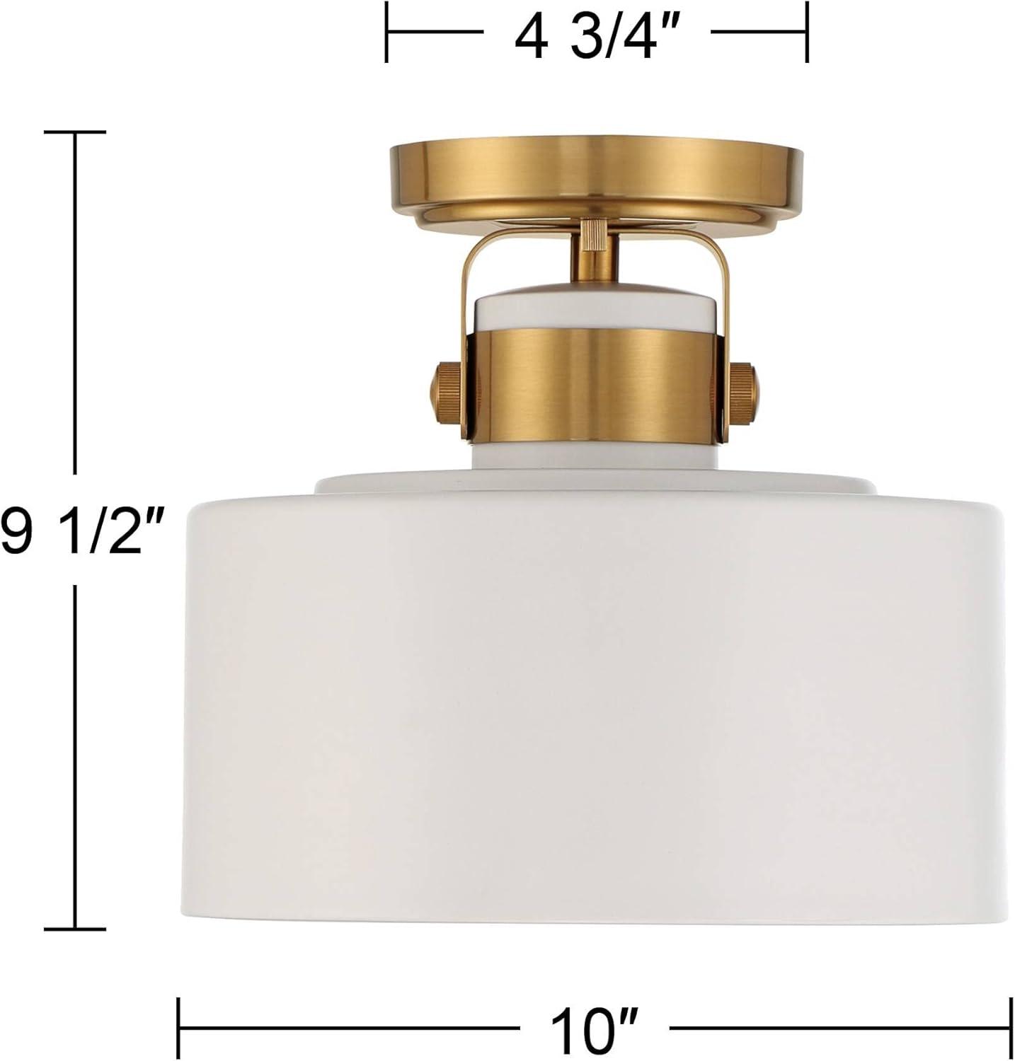 Possini Euro Design Courtney Modern Ceiling Light Semi Flush Mount Fixture 10" Wide Soft Gold Metal White Drum Shade for Bedroom Kitchen Living Room