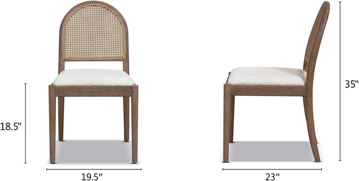 Panama 18.5" Curved Cane Rattan Side Dining Chair Set of 2 Ivory White Boucle