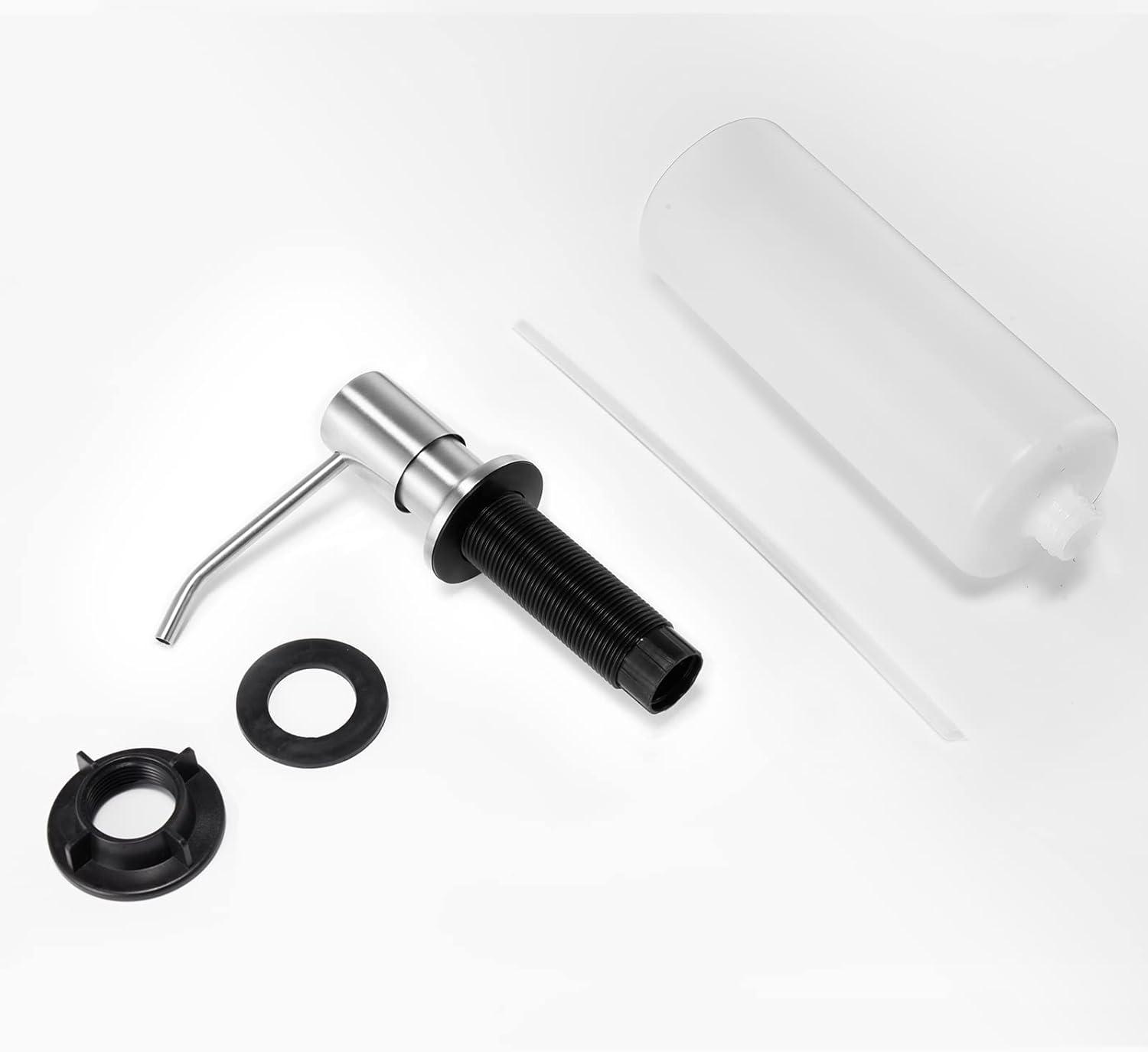 FORIOUS Brushed Nickel Soap Dispenser for Kitchen Sink with 500ML/18OZ Bottle, Lotion Dispenser Built in Refill from The Top for Countertop Sink