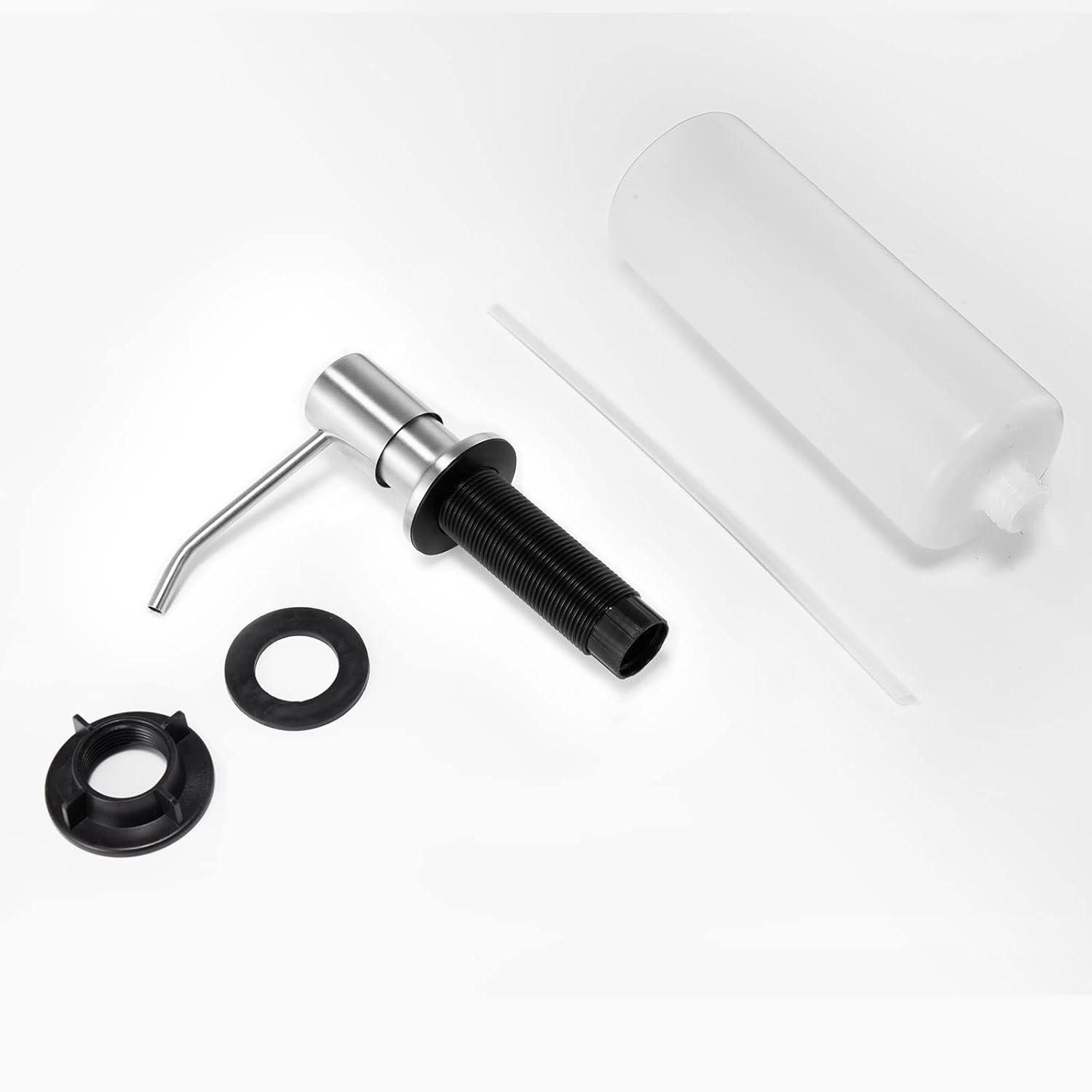 FORIOUS Brushed Nickel Soap Dispenser for Kitchen Sink with 500ML/18OZ Bottle, Lotion Dispenser Built in Refill from The Top for Countertop Sink