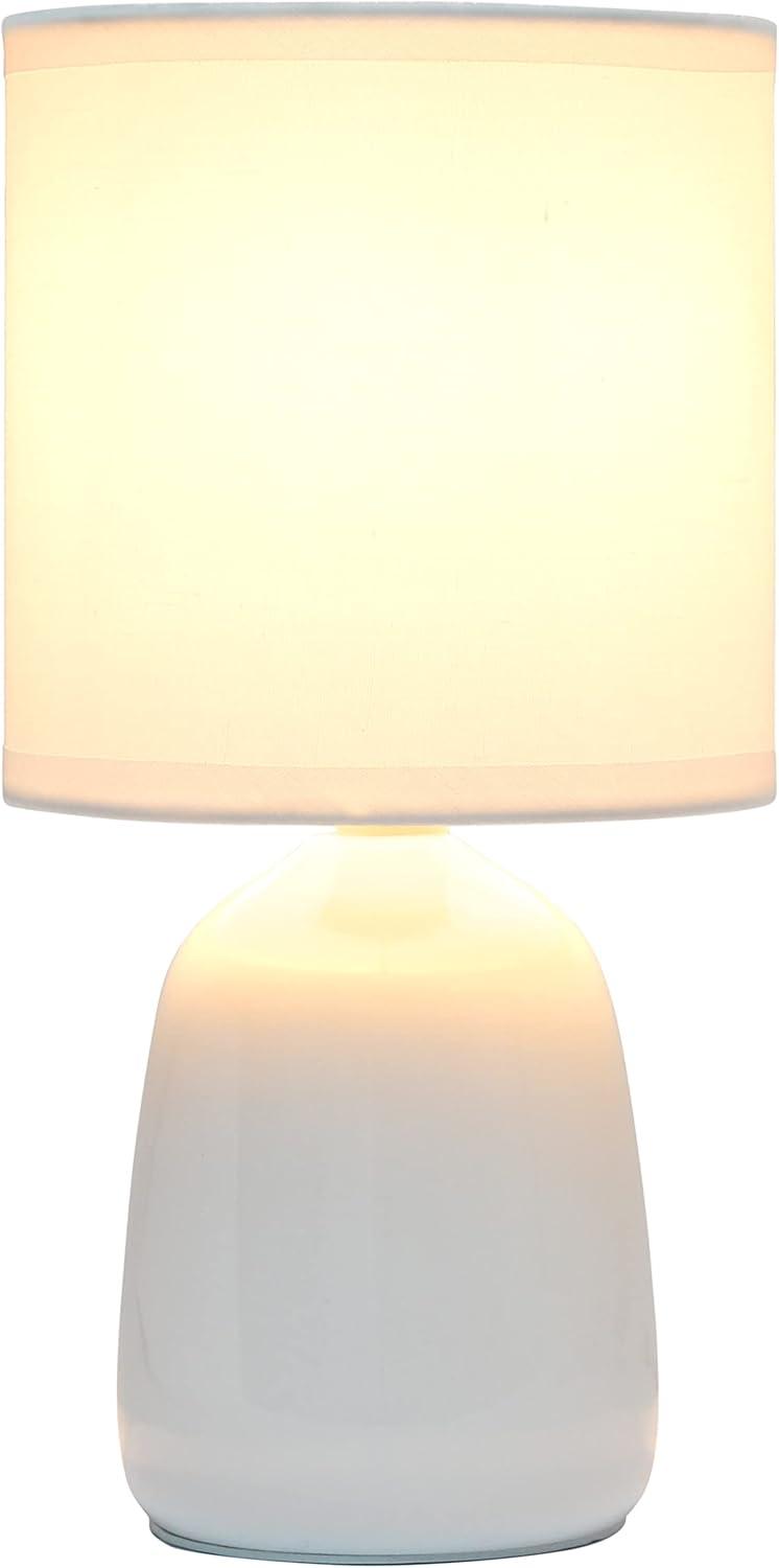 Simple Designs 10.04" Tall Traditional Ceramic Thimble Base Bedside Table Desk Lamp with Matching Fabric Shade for Home Decor, Nightstand, Bedroom, Living Room, Entryway, Office, Off White