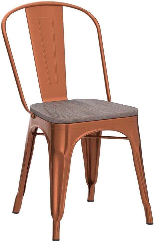 Copper Metal Stackable Dining Chair with Wood Seat