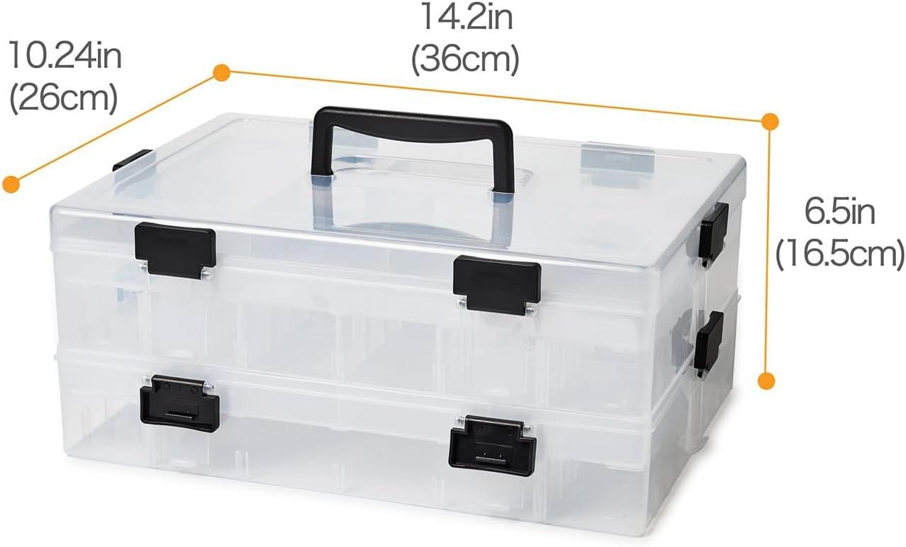 Clear Plastic Stackable 2-Tier Storage Box with Handle