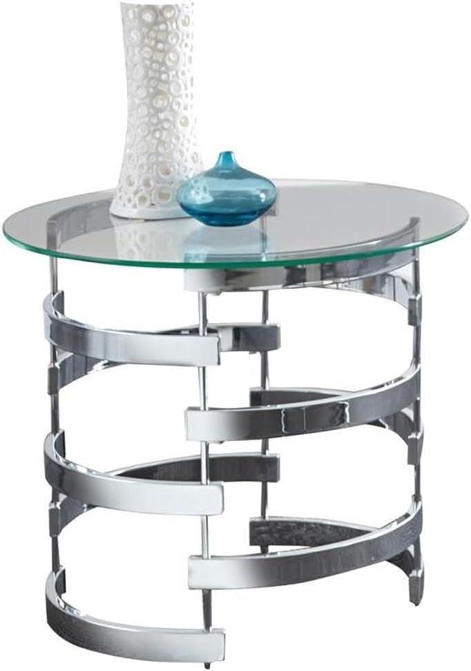 Tayside End Table Glass and Chrome - Steve Silver Co.: Circular, Chrome Frame, Tinted Top