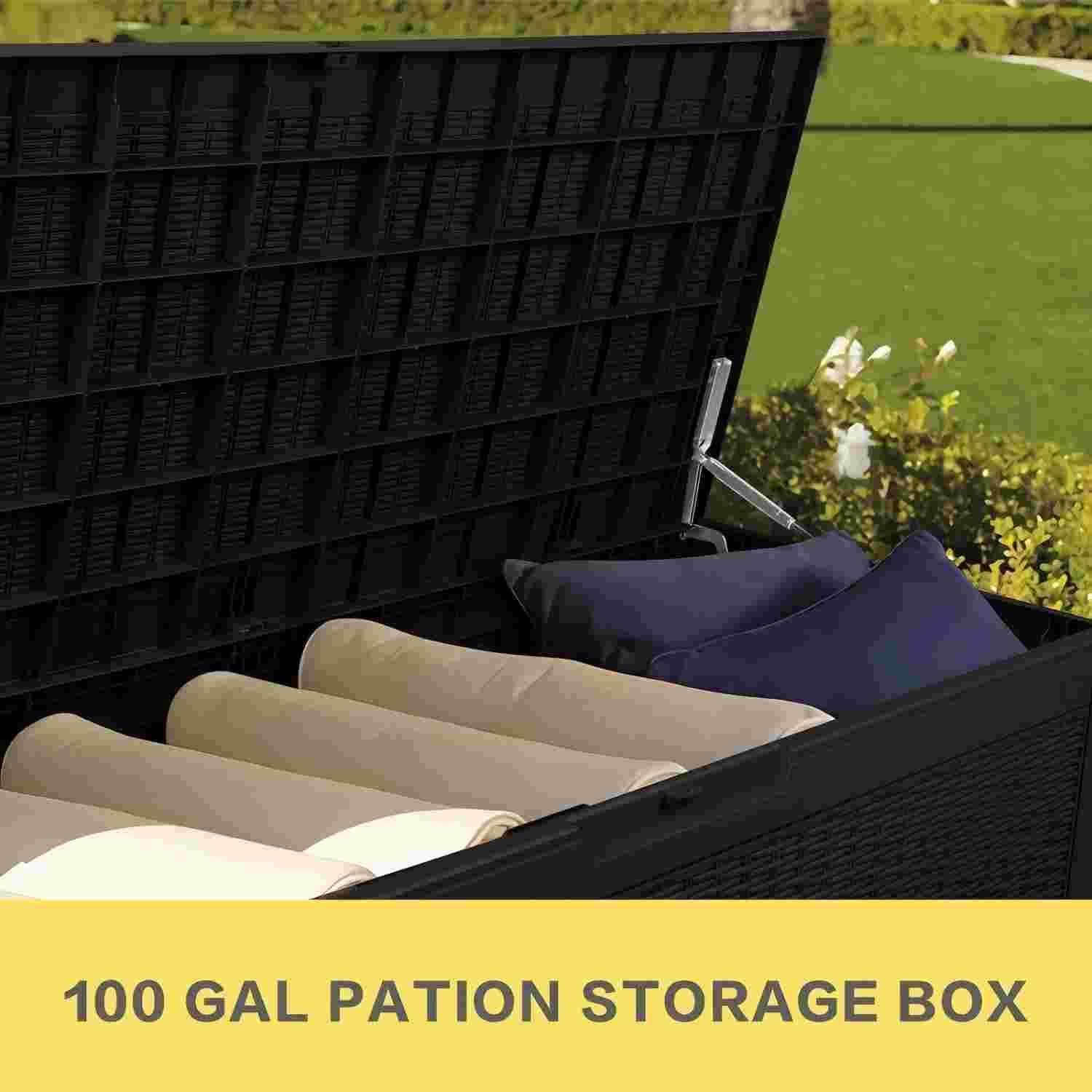 GEMBIK 100 Gallon Resin Deck Box, Large Outdoor Storage Bench with Cushions, Black