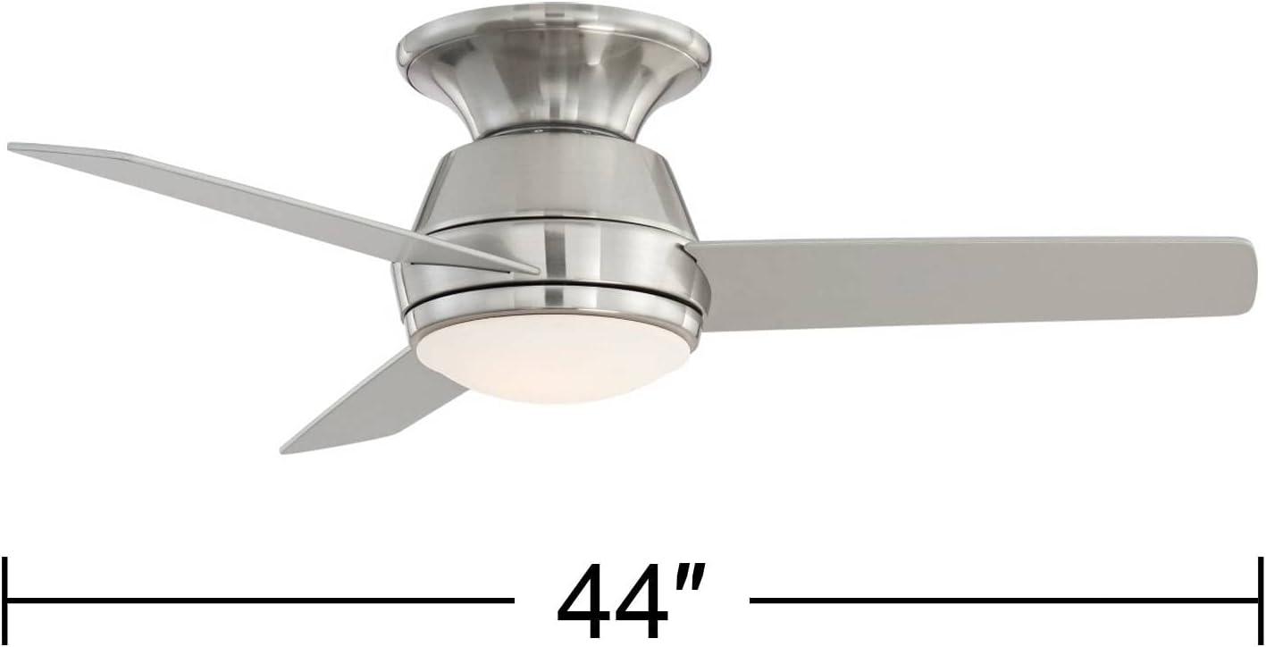 44" Casa Vieja Marbella Breeze Modern Hugger Indoor Ceiling Fan with Dimmable LED Light Remote Control Brushed Nickel Opal Glass for Living Room House