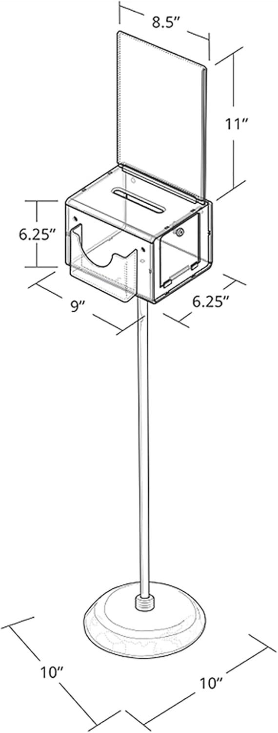 Azar Displays Large Clear Lottery Box with Pocket, Lock and Keys on Pedestal