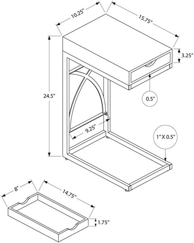 Accent Table, C-shaped, End, Side, Snack, Storage Drawer, Living Room, Bedroom, Metal, Glossy White