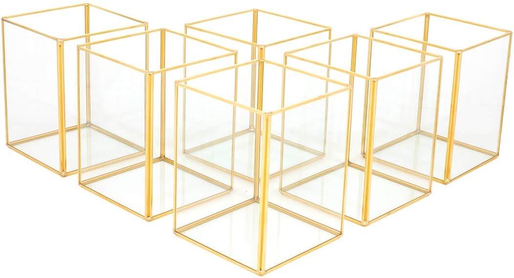 Koyal Wholesale Gold Geometric Hurricane Candle Holder Set of 6 for Wedding Centerpiece, Home Decor, Patio Decor