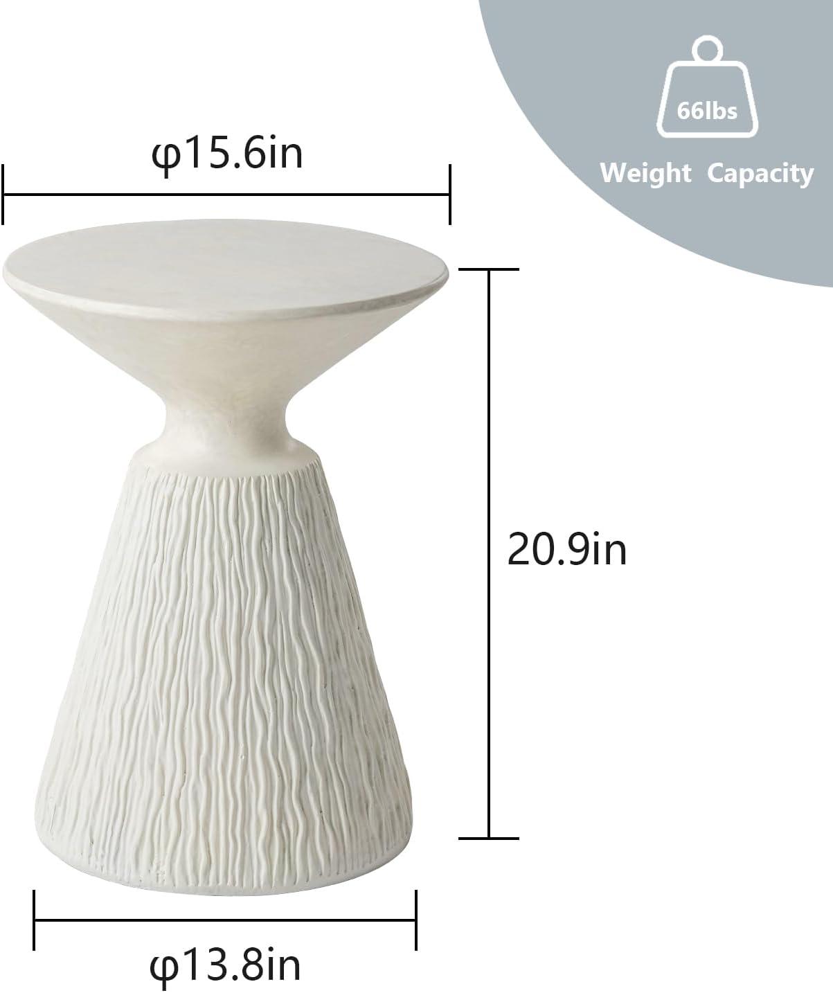 COSIEST Outdoor Side Table Mushroom Shaped Round White Concrete Accent Table