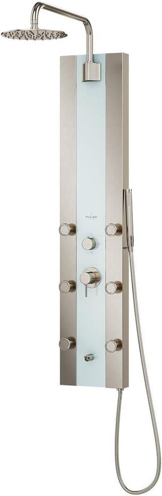 Tropicana White Glass ShowerSpa with Brushed Nickel Fixtures