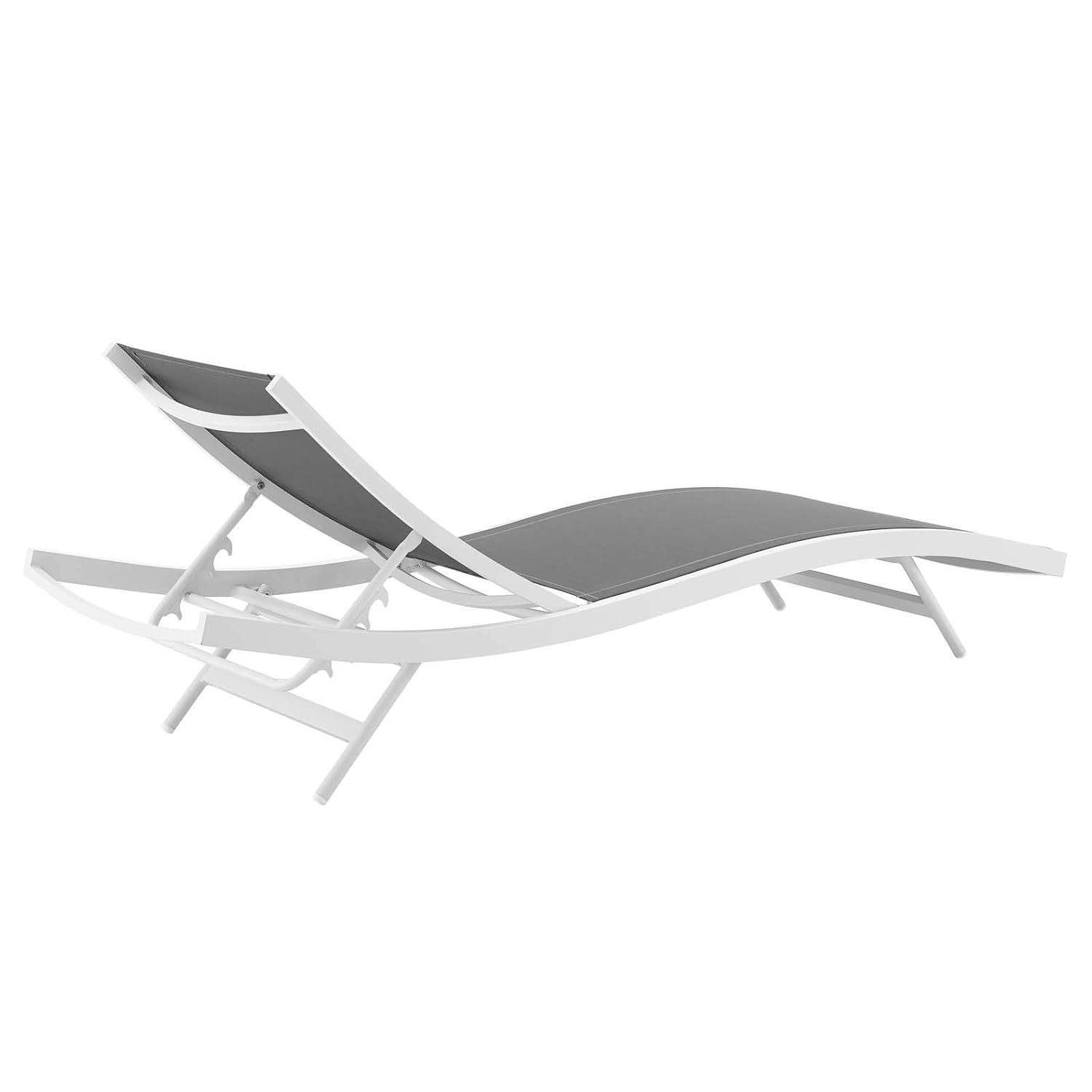 Modway Glimpse Aluminum & Mesh Patio Chaise Lounge in White and Gray