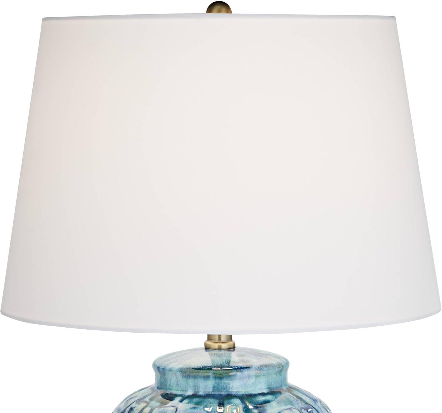 Possini Euro Design Asian Inspired Table Lamp 27" Tall Ceramic Teal Glaze Patterned Temple Jar White Empire Shade for Living Room (Colors May Vary)