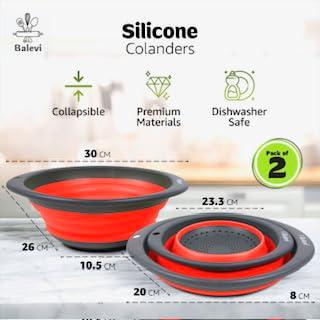 "Balevi Collapsible Strainers for Kitchen - Collapsible Colander Set of 2 Made of Silicone - Collapsible Strainer with Little Pegs to Keep Food Elevated - Green"