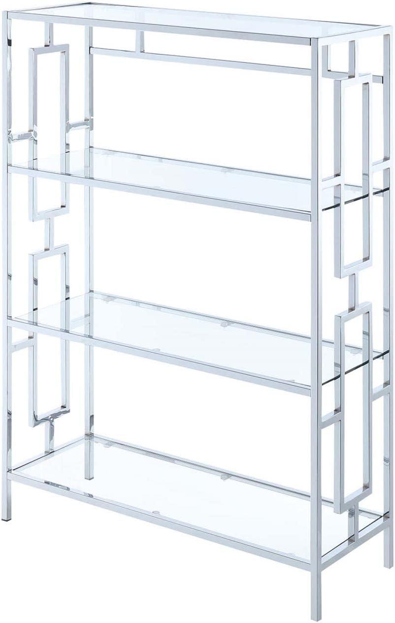 Convenience Concepts Town Square Chrome 4 Tier Bookcase, Glass/Chrome