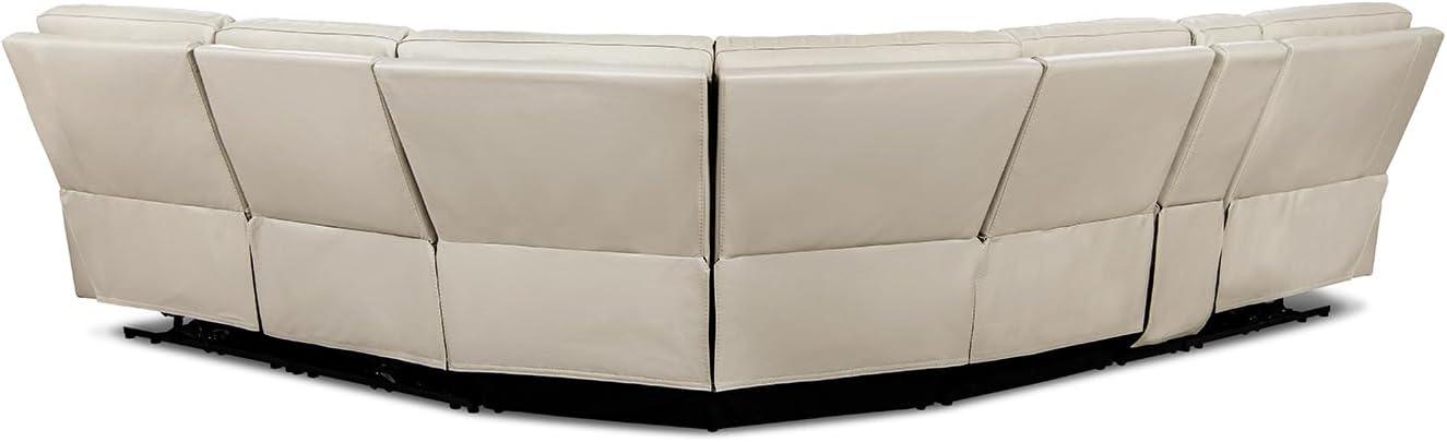 Jennifer Taylor Home Malibu 130" Modern Power Motion 6-Piece Reclining Corner Sectional with Cup Holders, Cream Taupe Beige Top Grain Leather