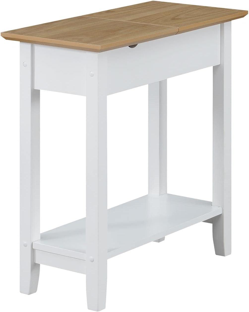 Convenience Concepts American Heritage Flip Top End Table with Charging Station and Shelf, Driftwood/White