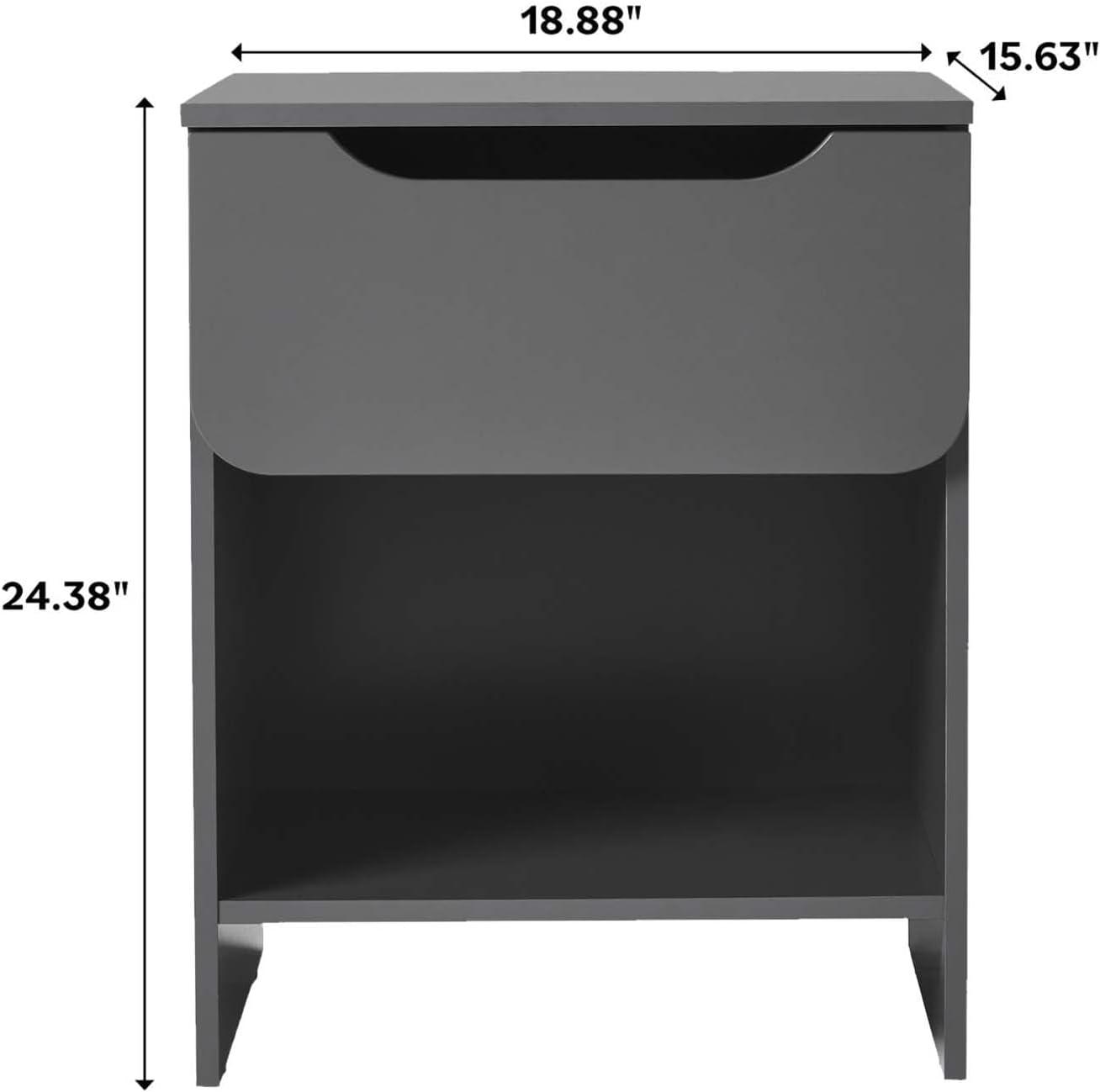 Walker Edison Modern Scandi 1-Drawer Nightstand, Dark Grey