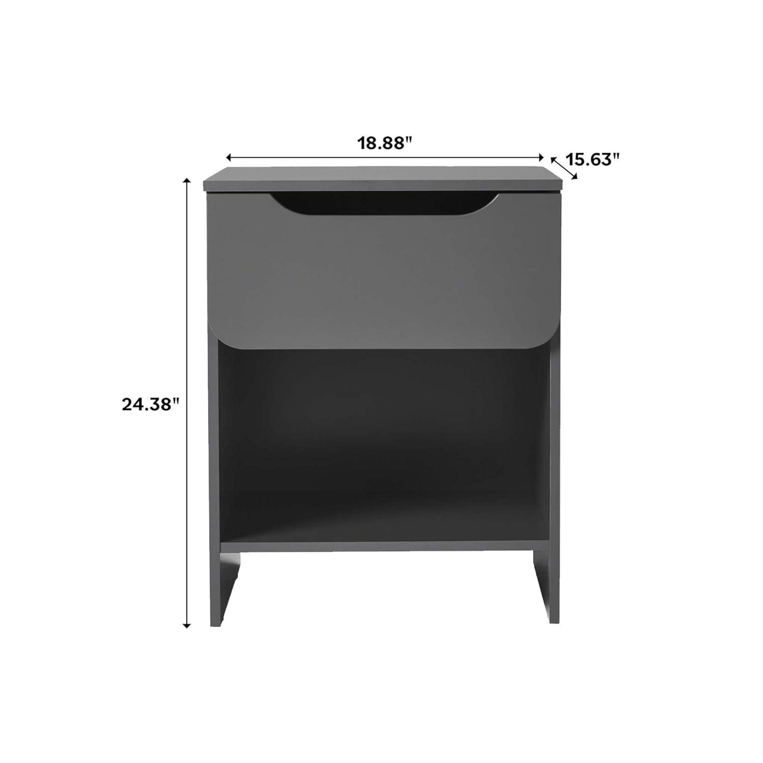 Walker Edison Modern Scandi 1-Drawer Nightstand, Dark Grey