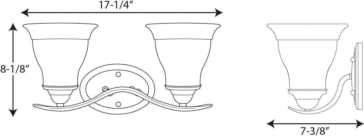 Progress Lighting Trinity Collection 2-Light Bath Fixture, Brushed Nickel, Etched Glass Shade