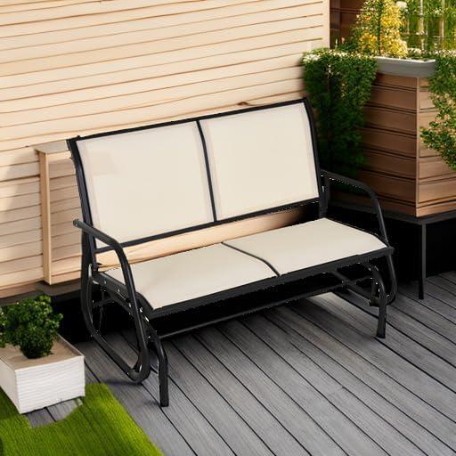 Outsunny 2-Person Outdoor Glider Bench, Patio Double Swing Rocking Chair Loveseat w/Powder Coated Steel Frame for Backyard Garden Porch, Beige