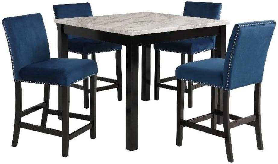 New Classic Furniture Celeste 5-Piece Faux Marble & Wood Counter Set in Blue