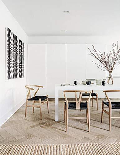 2xhome Set of 2 Wishbone Solid Wood Armchairs with Arms Open Y Back Farmhouse Dining Office Chairs with Woven Black Seat, Natural