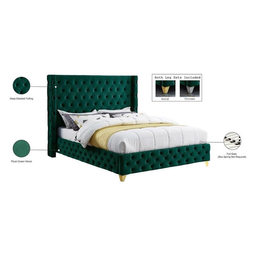 Meridian Furniture Savan Green Velvet King Bed