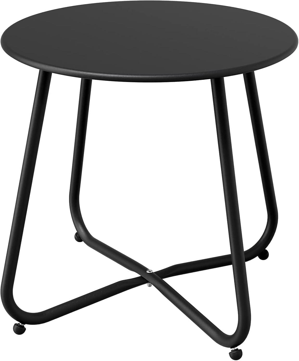 Black Round Steel Patio Side Table with Adjustable Feet