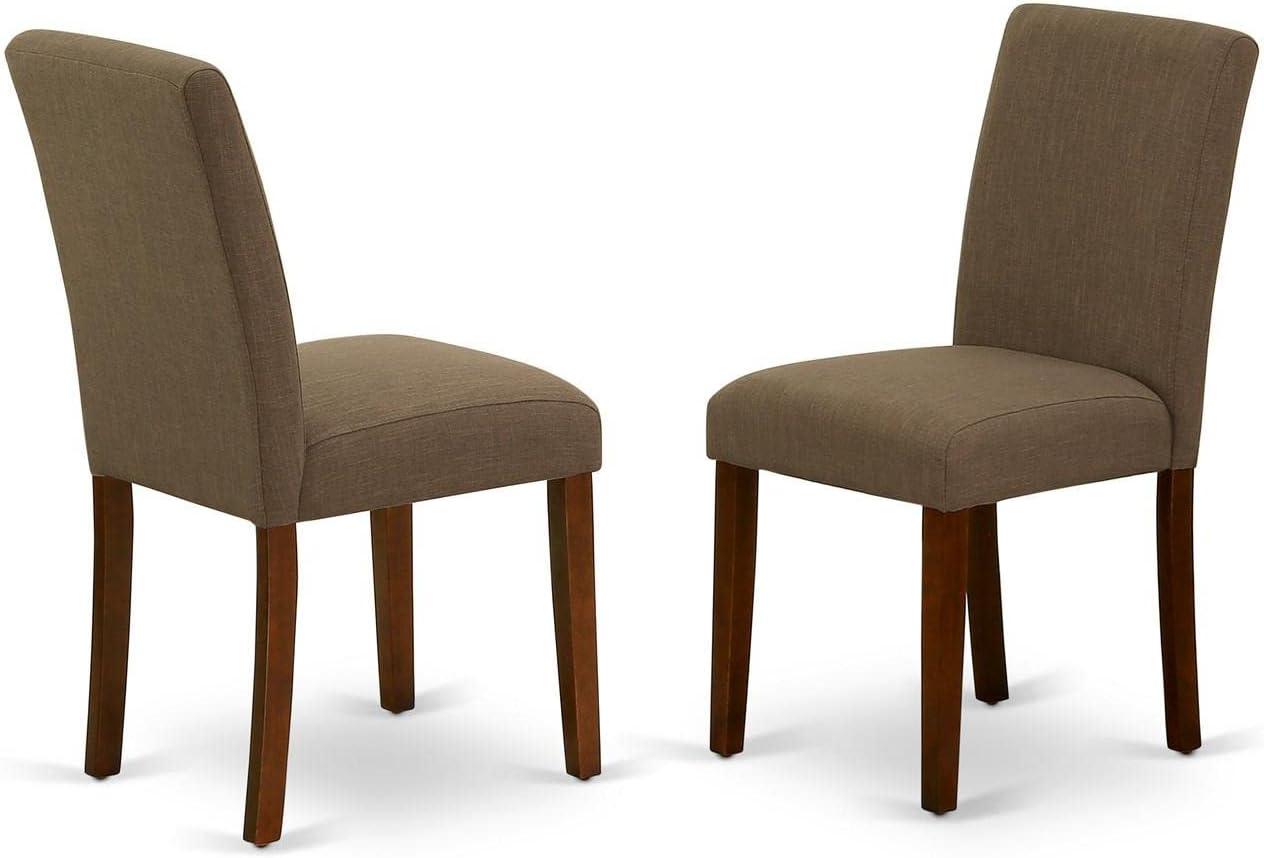 Coffee Linen Upholstered Parsons Side Chair with Mahogany Legs, Set of 2