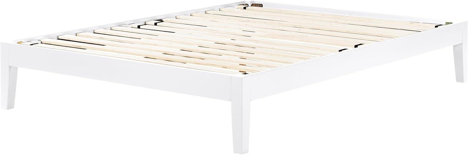 Pure White Solid Wood Queen Platform Bed with Upholstered Slats