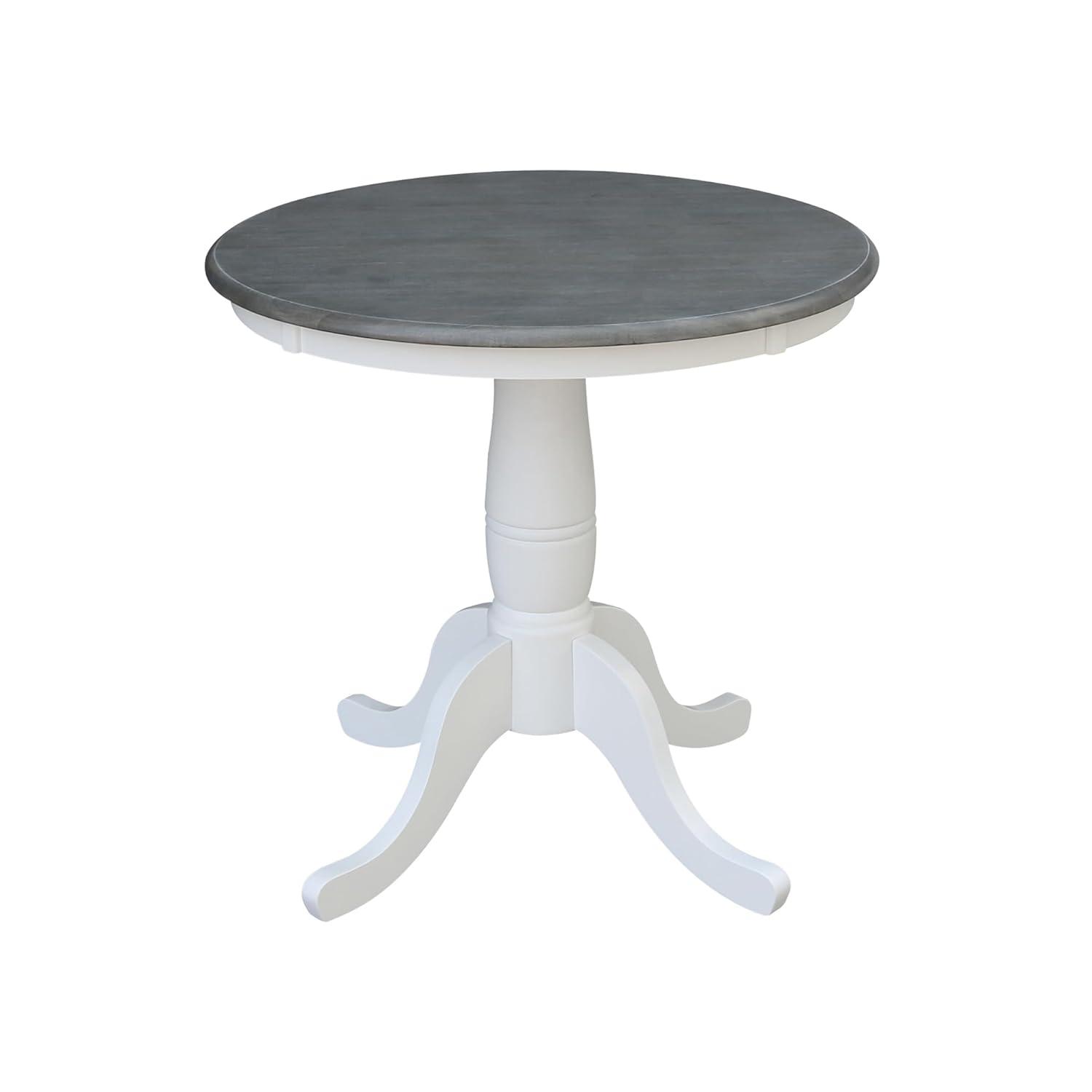 29" Dining Height Ronin Round Pedestal Table White/Heather Gray - International Concepts: Solid Wood, Small Space