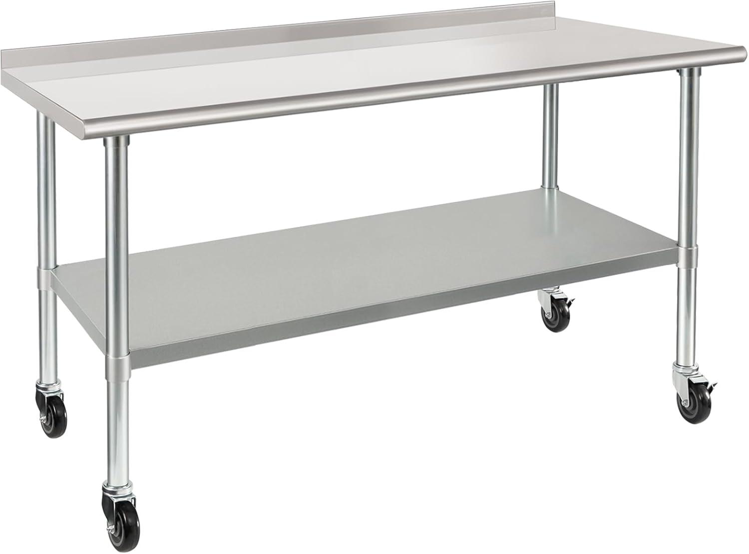 Hardura 60'' Stainless Steel Commercial Prep Table with Wheels