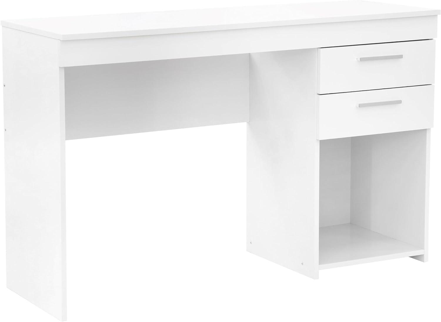 Contemporary White Particle Board Corner Writing Desk with Drawers