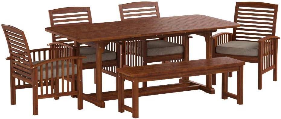 6-Piece Brown Acacia Wood Patio Dining Set with Cushions