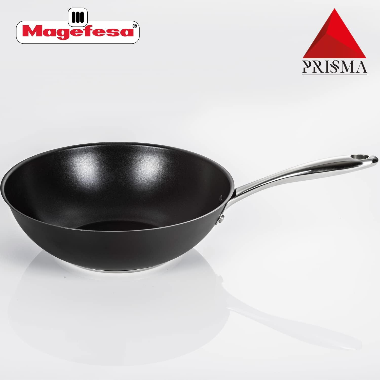 MAGEFESA Prisma 11" Stainless Steel Wok with Triple-Layer Nonstick Coating, Induction-Compatible, Oven & Dishwasher Safe, Stir-Fry Pan